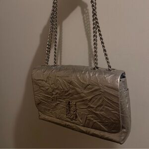 Karl Lagerfeld Metallic Leather Silver Chain Shoulder Bag